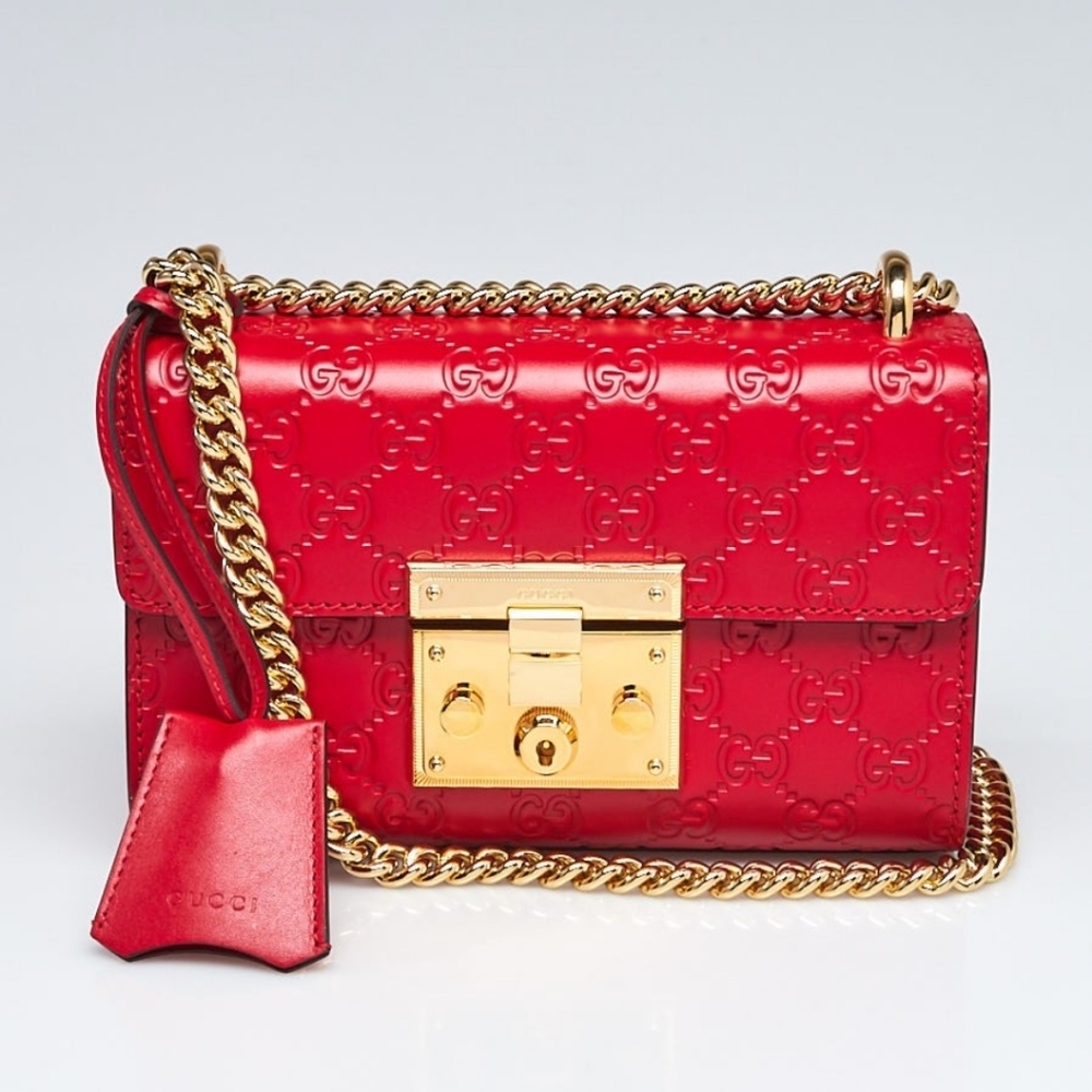 AUTHENTIC - Gucci Red Signature Padlock Shoulder Bag